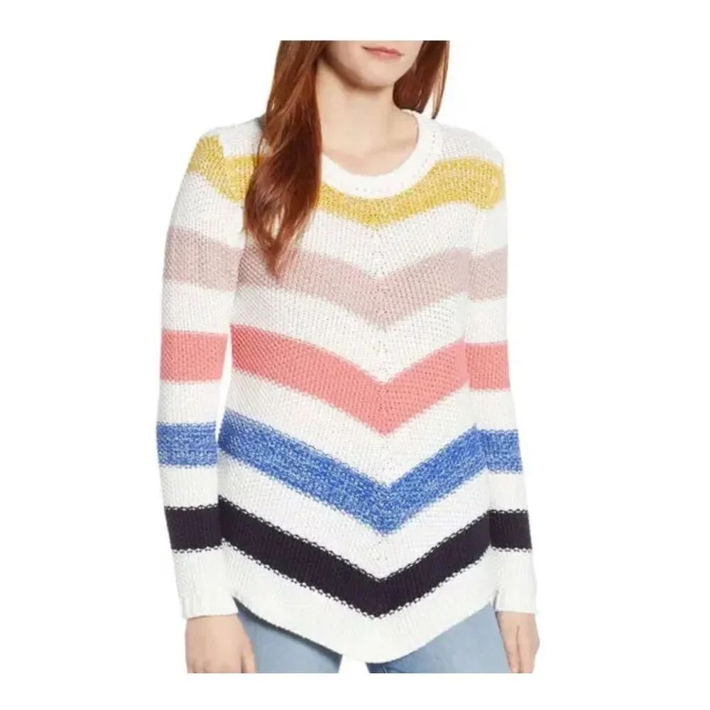 Caslon Stitch chevron Striped Sweater 100% cotton size S
